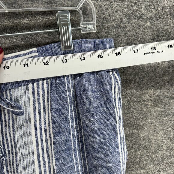 Old Navy Pants Women S Small Blue Striped High Rise Drawstring Chino Linen - Picture 3 of 8